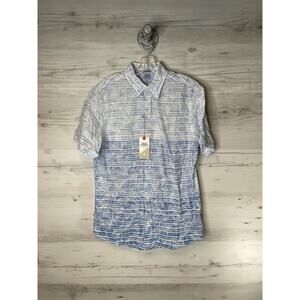 IZOD Saltwater Shirt Mens Medium Blue White Dockside Chambray Short Sleeve Beach